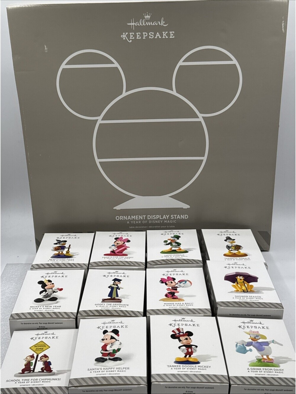 Hallmark 2014 A Year of Disney Magic 12 Ornaments & Mickey Display Stand Set New